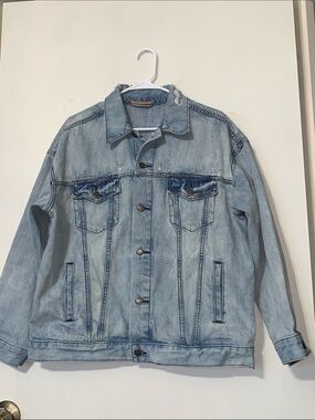 Free People Light Wash Blue Denim Distressed Jacket